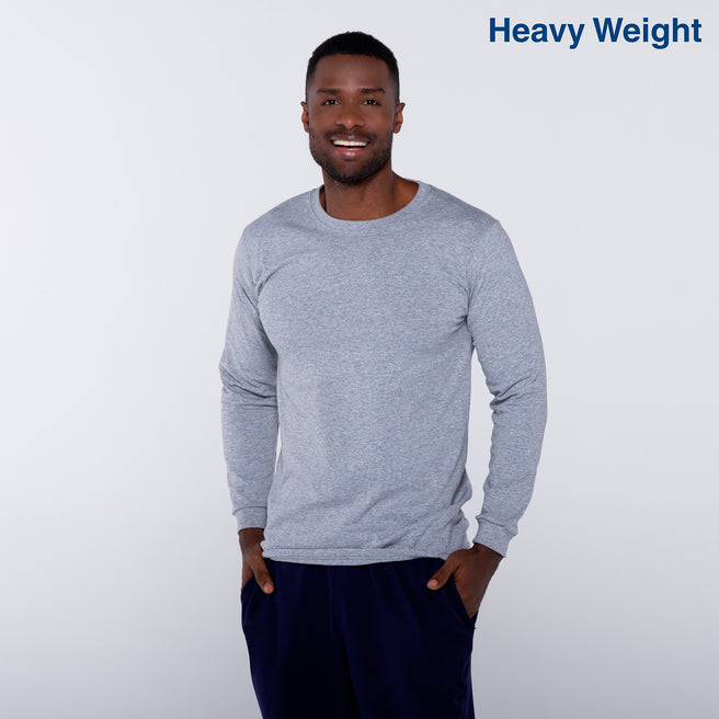 Adult Unisex Heavy Weight Crew Neck Long Sleeve T Shirt (Heather Grey)