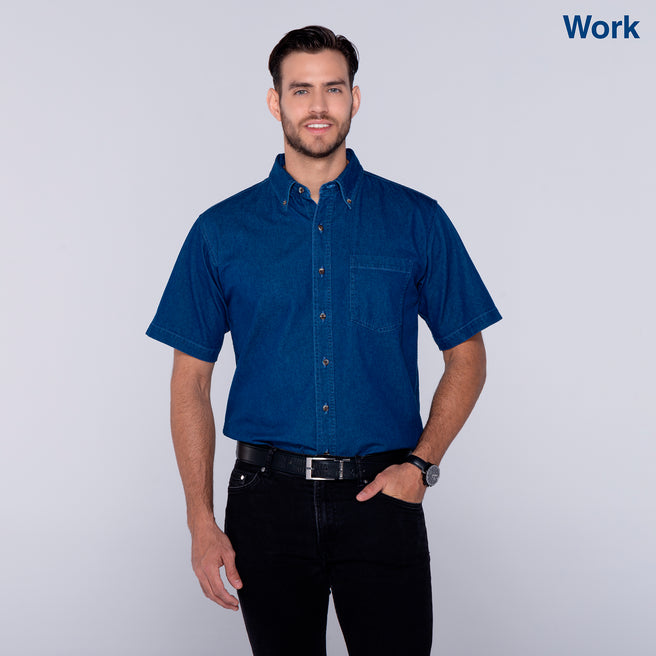 Adult Unisex Short Sleeve Denim Shirt (Light Indigo)