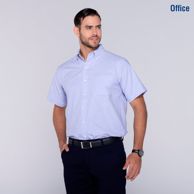 Adult Unisex Short Sleeve Oxford Shirt (Light Blue)