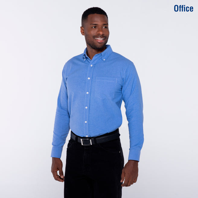 Adult Unisex Long Sleeve Oxford Shirt (Cobalt)