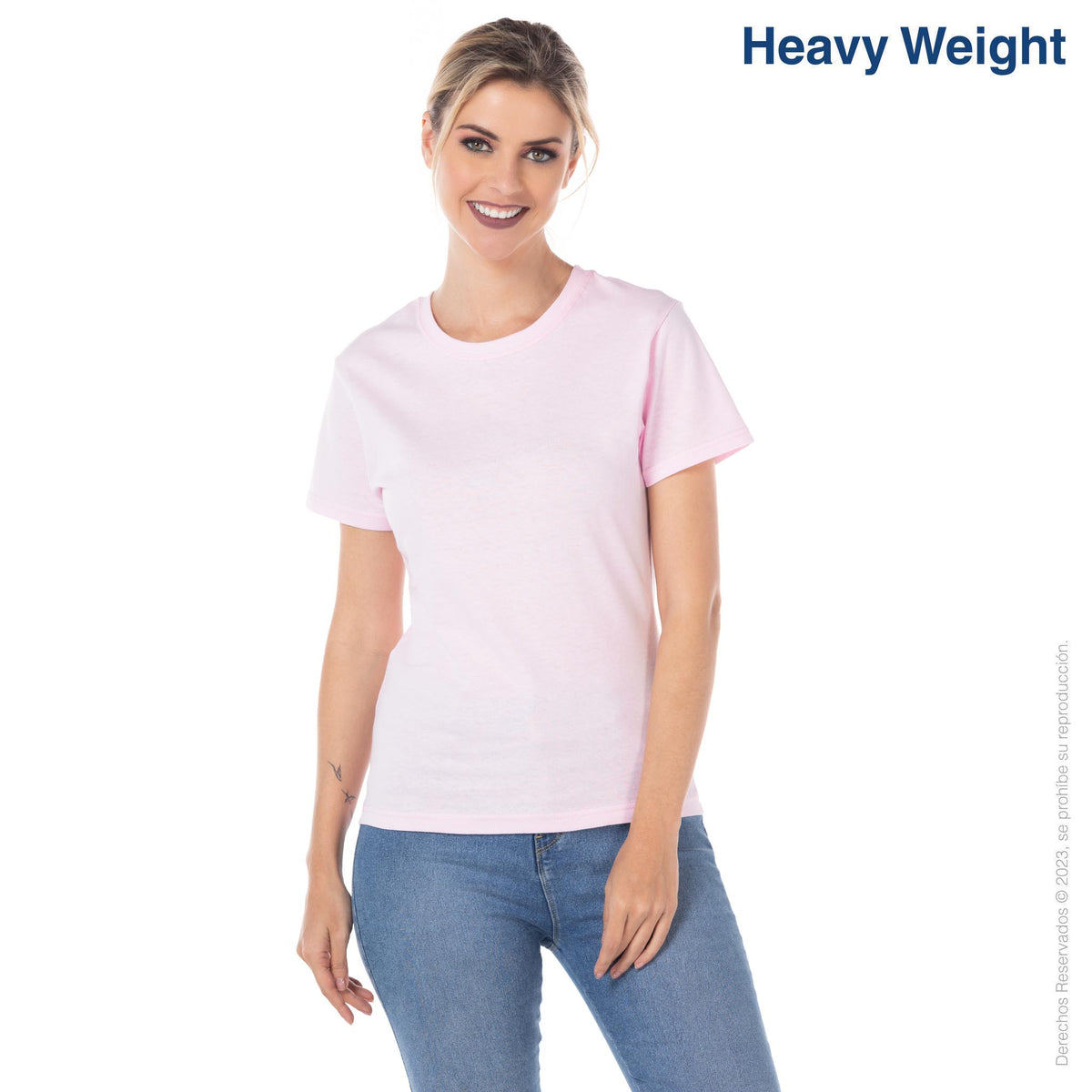 Women’s Heavy Weight Crew Neck Short Sleeve Silhouette T-Shirt (Light Pink)
