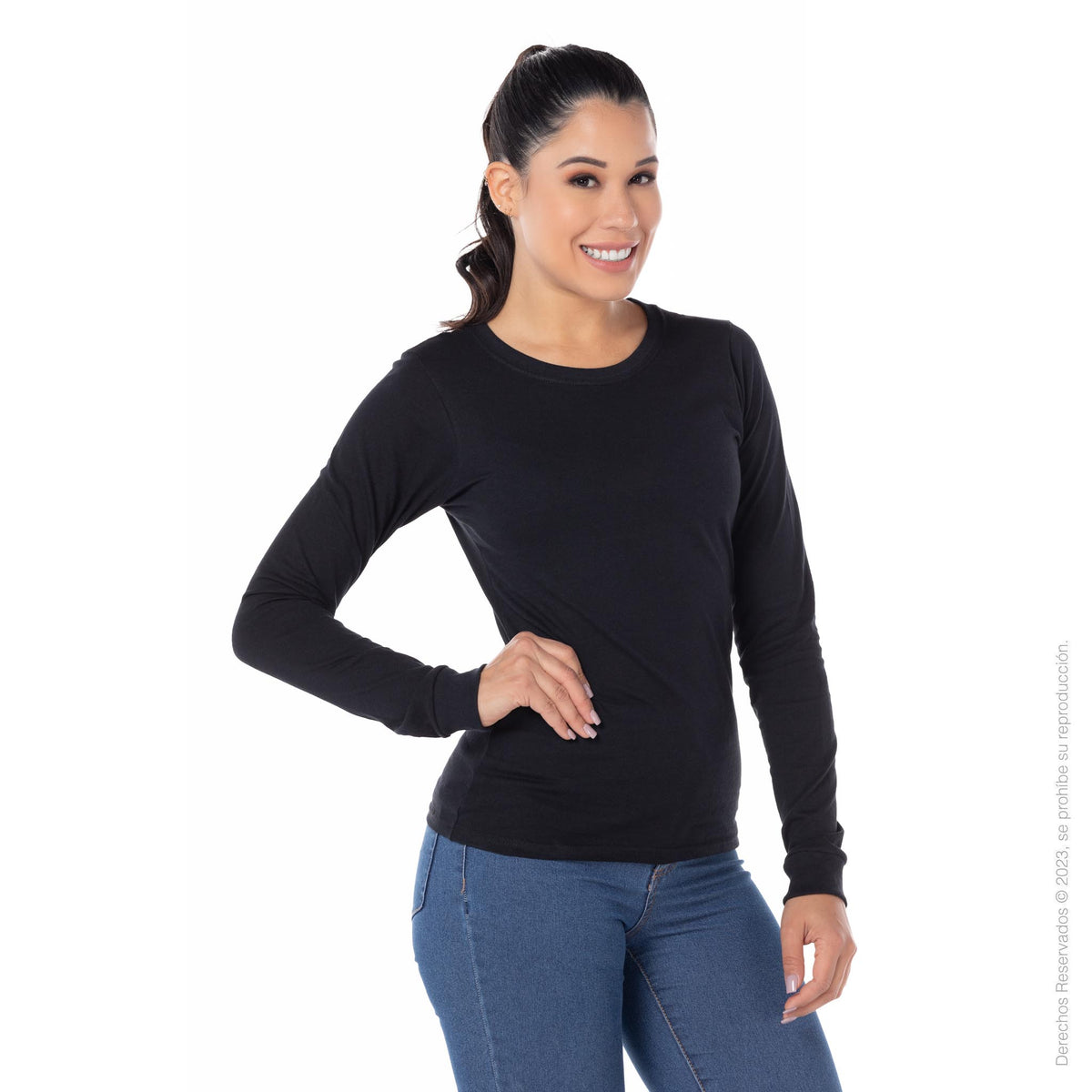 Women's Crew Neck Long Sleeve Silhouette T-Shirt (Black) – Yazbek USA Mint