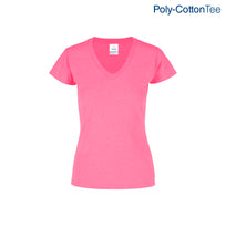 Women’s V-Neck Short Sleeve Silhouette T-Shirt (Neon Pink)