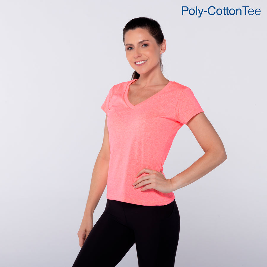 Women’s V-Neck Short Sleeve Silhouette T-Shirt (Neon Pink)