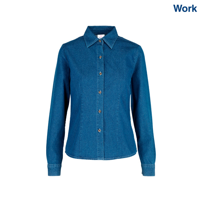 Women’s Long Sleeve Silhouette Denim Shirt (Light Indigo)