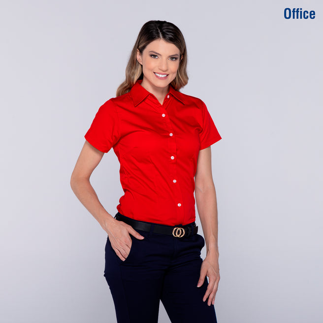 Women’s Short Sleeve Silhouette Twill Shirt (Red)