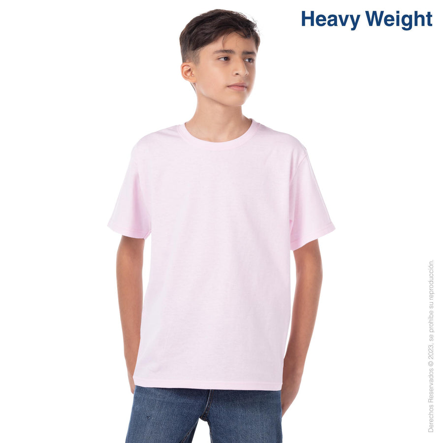 Youth’s Heavy Weight Crew Neck Short Sleeve T-Shirt (Light Pink)