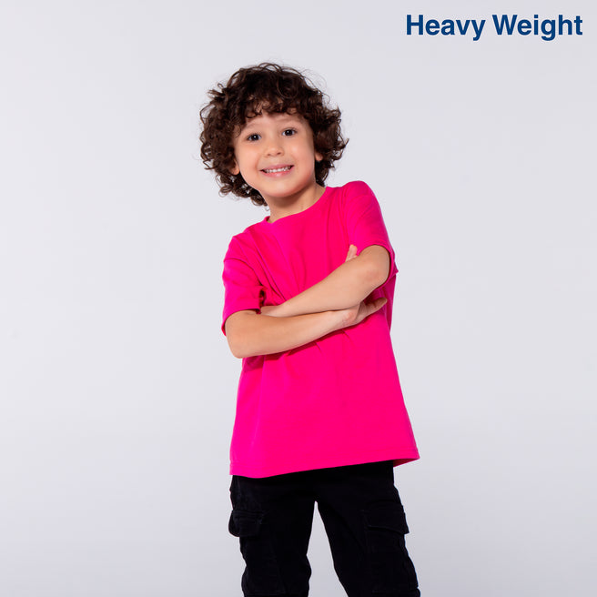 Kid’s Unisex Heavy Weight Crew Neck Short Sleeve T-Shirt (Fuchsia)