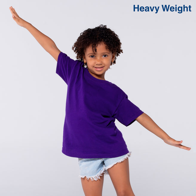 Kid’s Unisex Heavy Weight Crew Neck Short Sleeve T-Shirt (Purple)