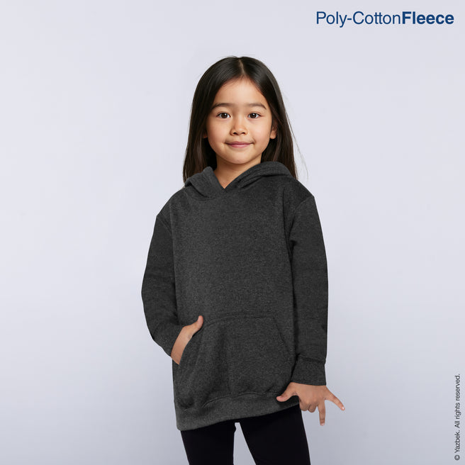 Kid's Unisex Hooded Sweatshirt With Kangaroo Pocket (Heather Black)