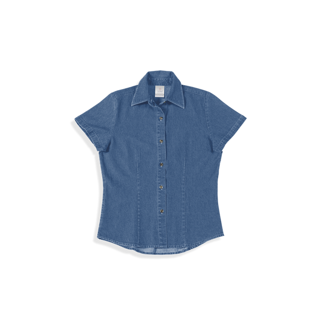 Women’s Short Sleeve Silhouette Denim Shirt (Old Version Light Indigo)