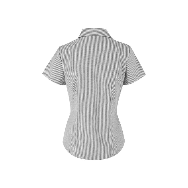 Women’s Short Sleeve Silhouette Oxford Stripes Shirt (Grey & White Stripes)