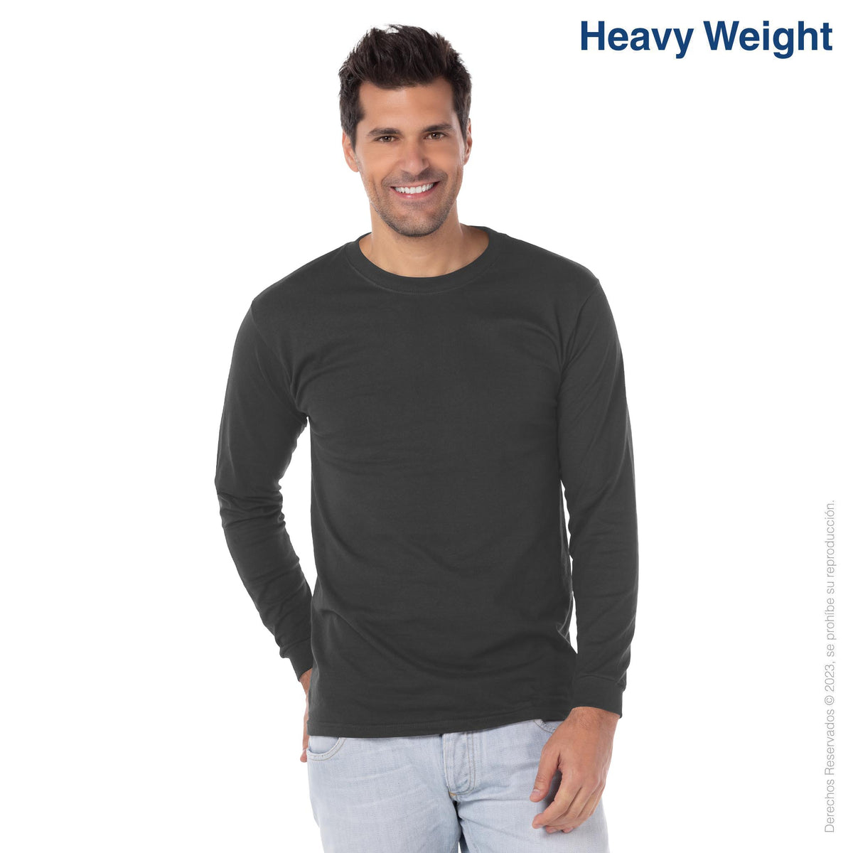 Adult Unisex Heavy Weight Crew Neck Long Sleeve T Shirt (Charcoal ...