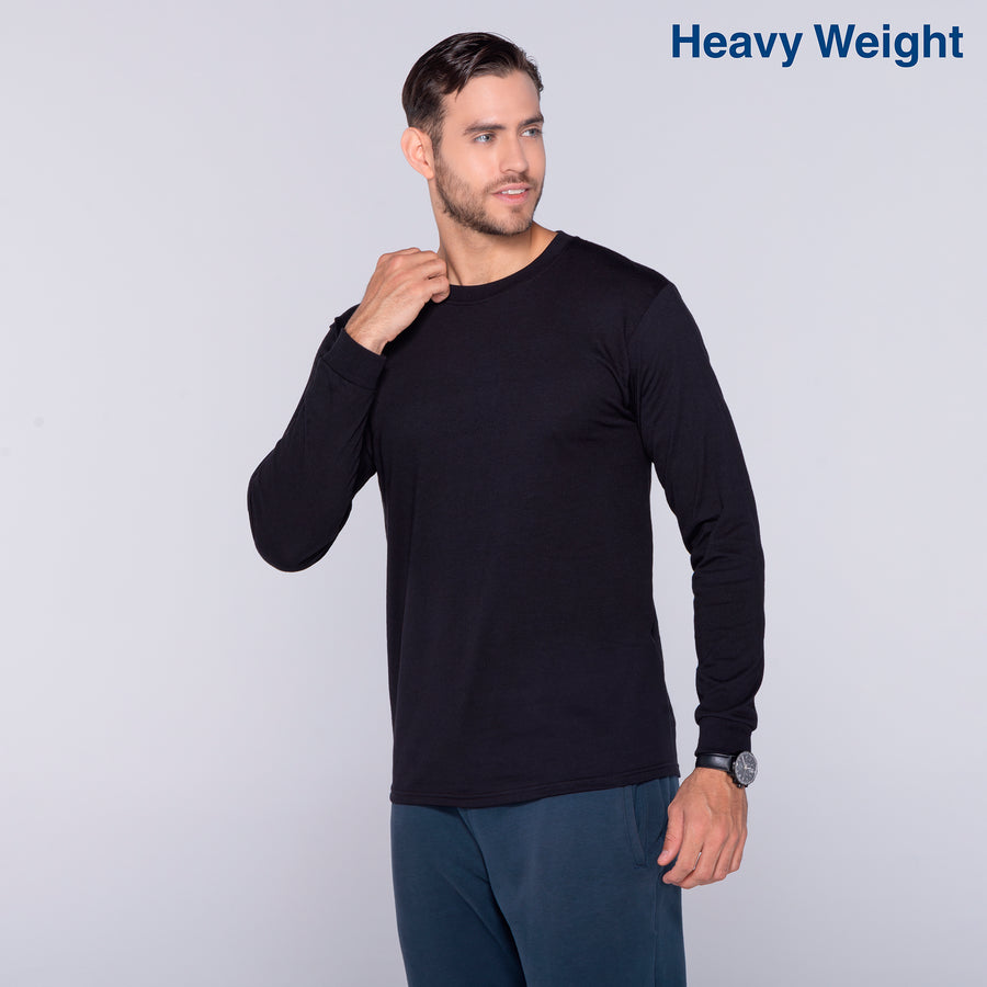 Adult Unisex Heavy Weight Crew Neck Long Sleeve T Shirt (Black)