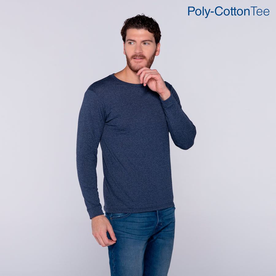 Adult Unisex Crew Neck Long Sleeve T-Shirt (Heather Navy)