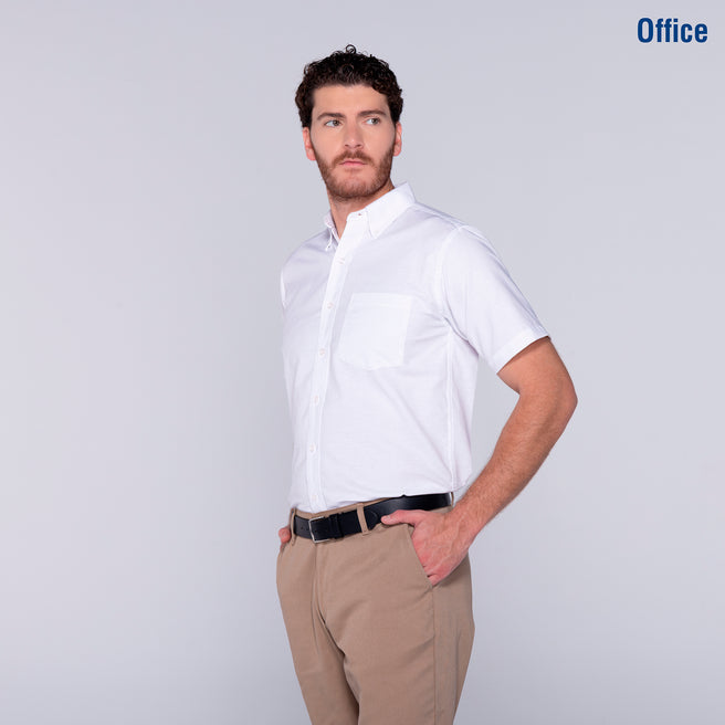 Adult Unisex Short Sleeve Oxford Shirt (White)