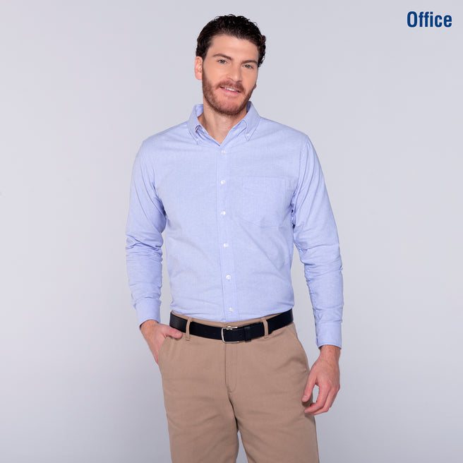 Adult Unisex Long Sleeve Oxford Shirt (Light Blue)