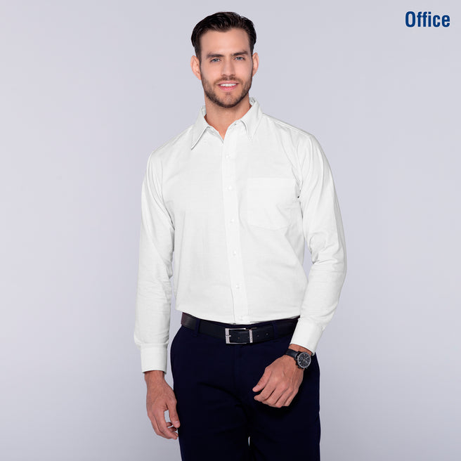 Adult Unisex Long Sleeve Oxford Shirt (White)