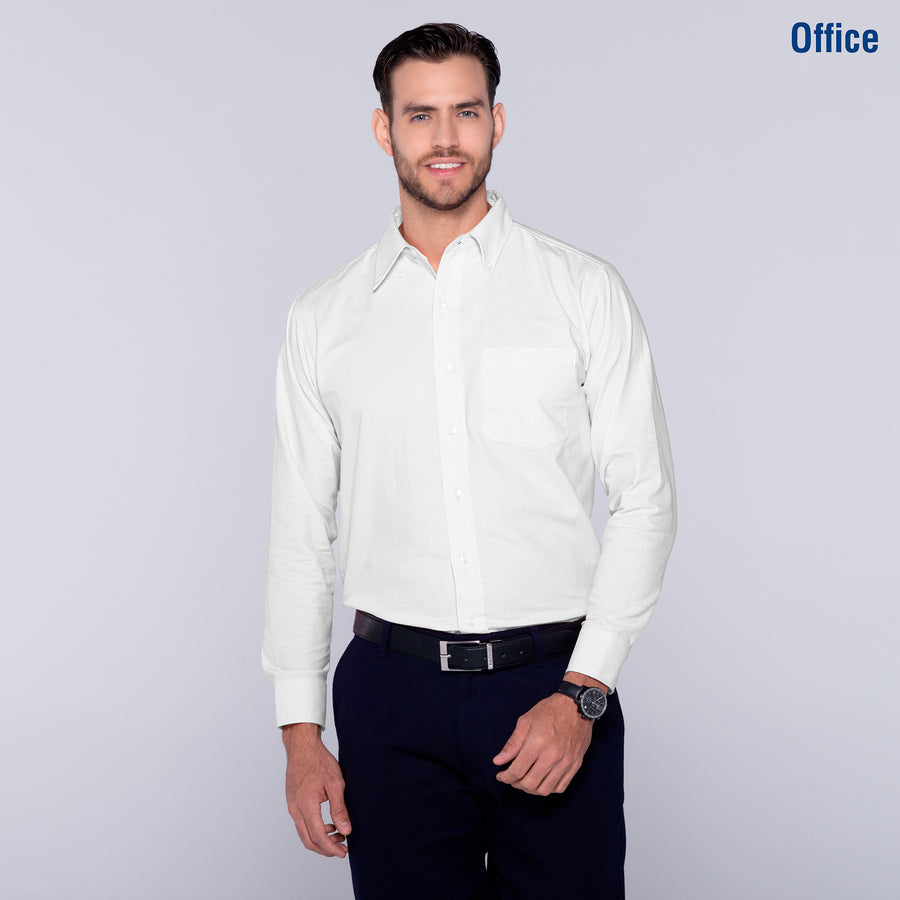Adult Unisex Long Sleeve Oxford Shirt (White)