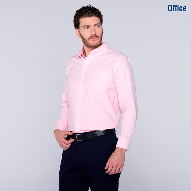 Adult Unisex Long Sleeve Oxford Shirt (Light Pink)
