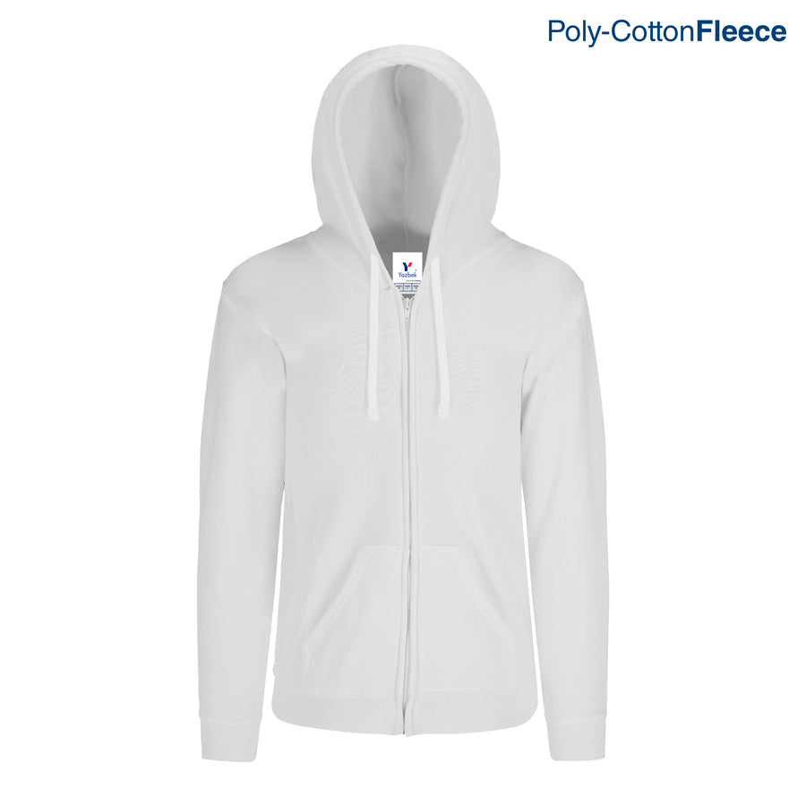 Adult Unisex Full Zip Hooded Sweatshirt With Kangaroo Pocket (White)