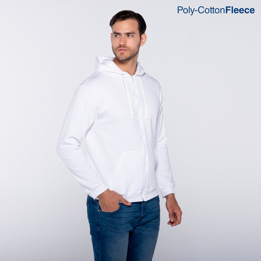 Adult Unisex Full Zip Hooded Sweatshirt With Kangaroo Pocket (White)