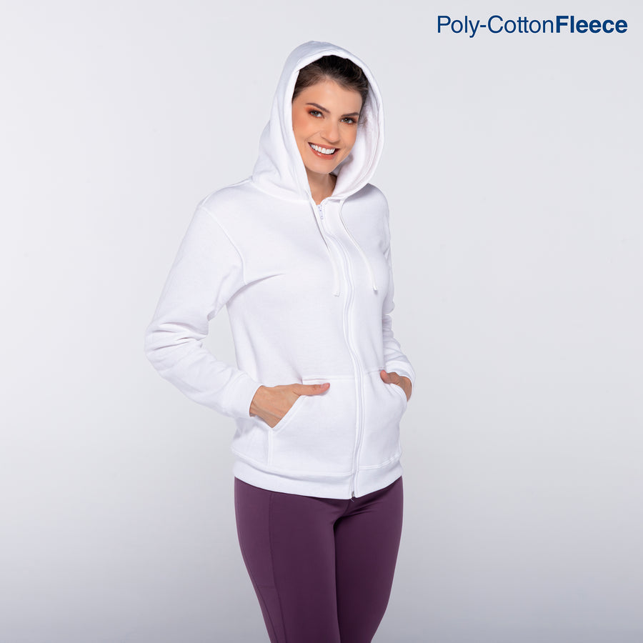 Adult Unisex Full Zip Hooded Sweatshirt With Kangaroo Pocket (White)
