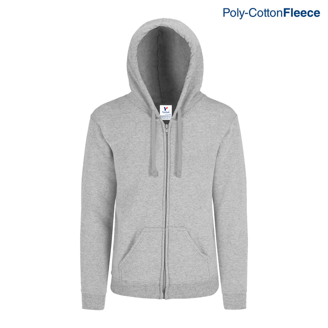 Adult Unisex Full Zip Hooded Sweatshirt With Kangaroo Pocket (Heather Grey)