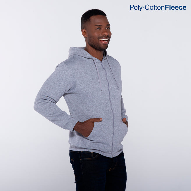 Adult Unisex Full Zip Hooded Sweatshirt With Kangaroo Pocket (Heather Grey)