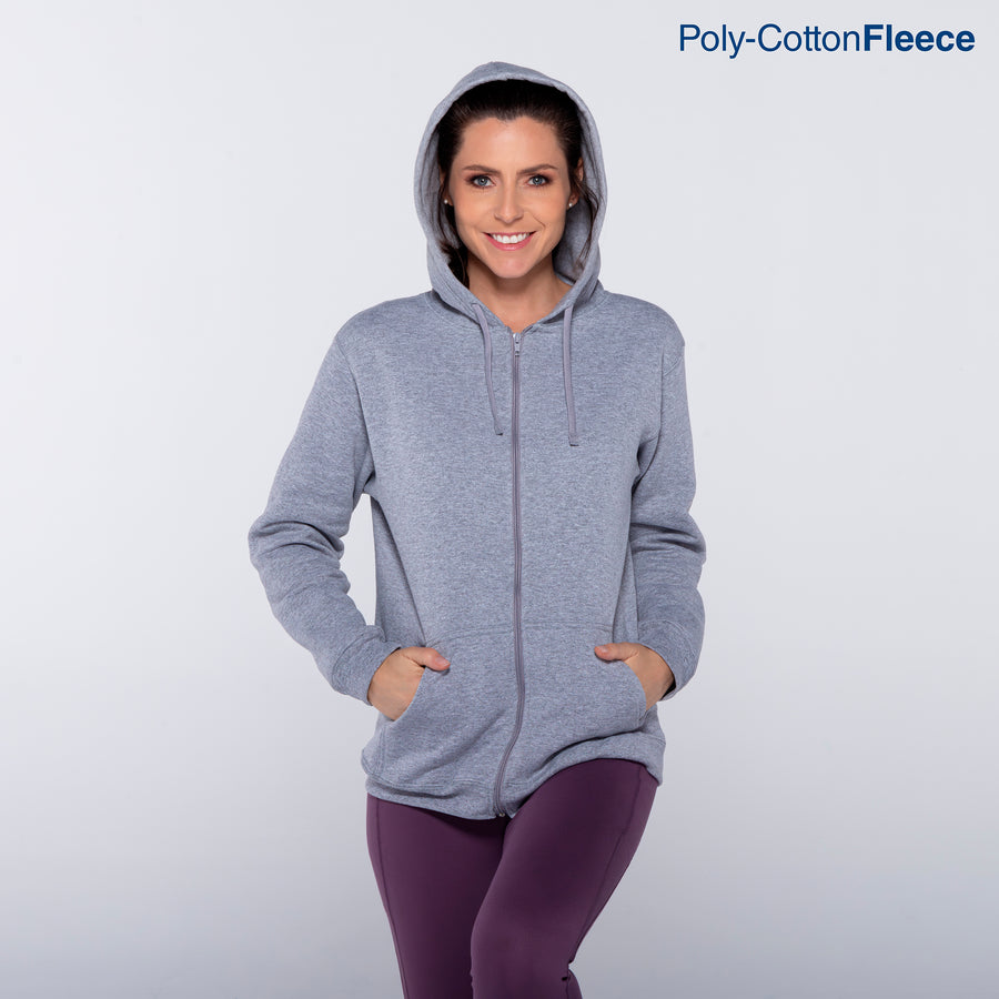 Adult Unisex Full Zip Hooded Sweatshirt With Kangaroo Pocket (Heather Grey)