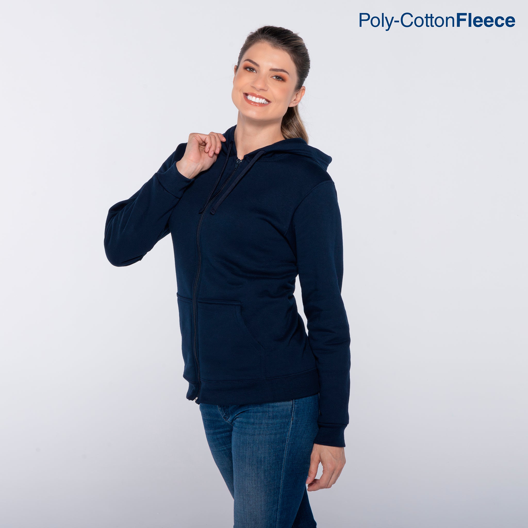 Adult Unisex Full Zip Hooded Sweatshirt With Kangaroo Pocket (Navy