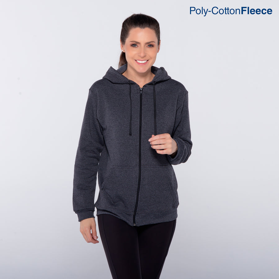 Adult Unisex Full Zip Hooded Sweatshirt With Kangaroo Pocket (New Intense Heather Black)