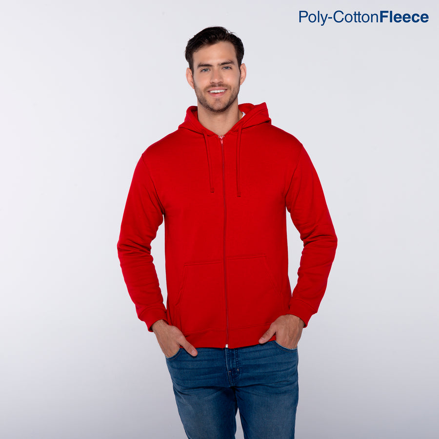 Adult Unisex Full Zip Hooded Sweatshirt With Kangaroo Pocket (Red)