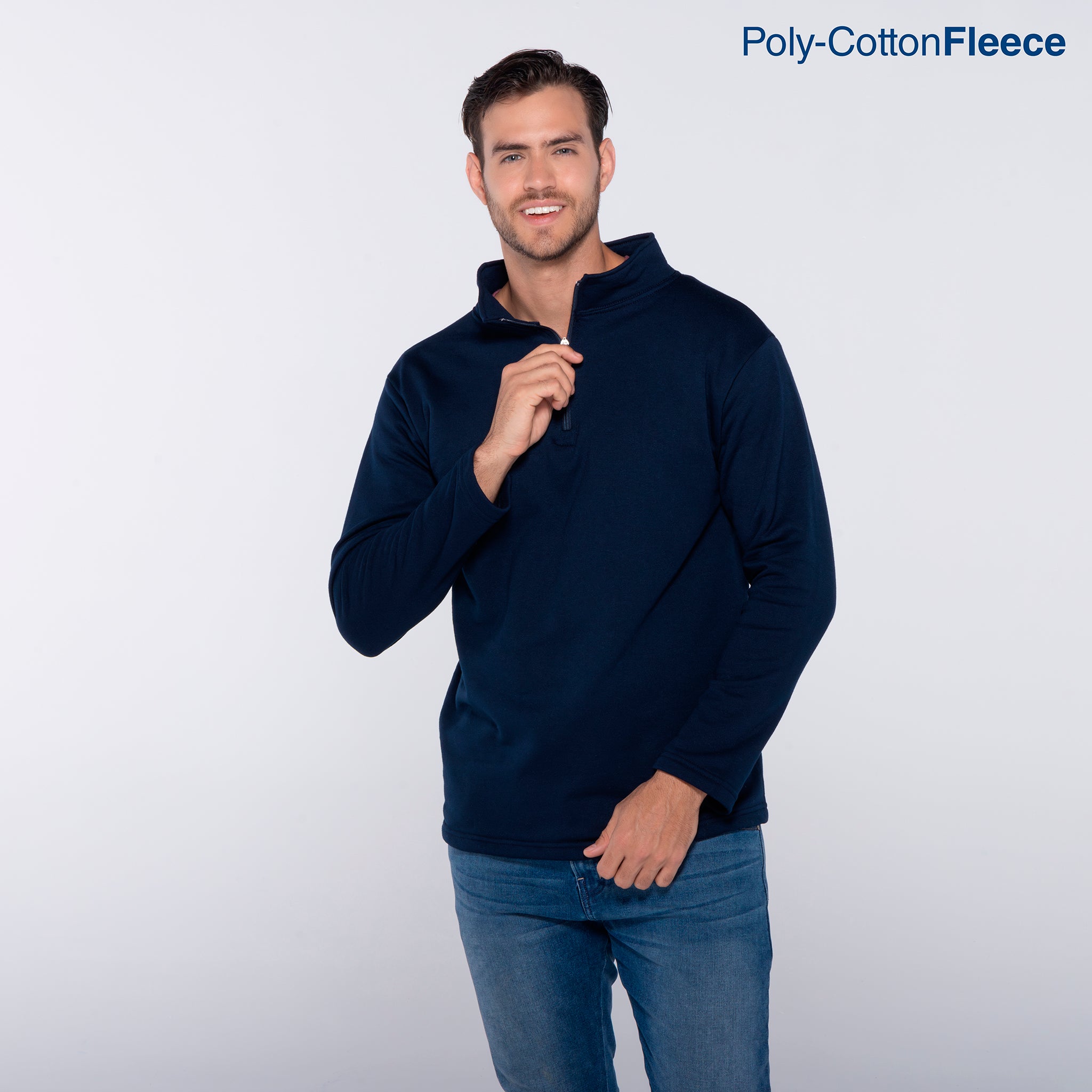 Adult's Unisex 1/4 Zip Crew Neck Sweatshirt (Navy) — Yazbek