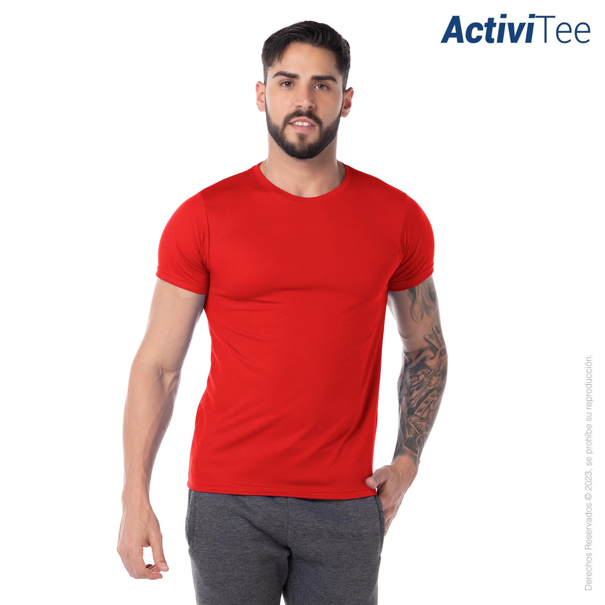 Men's Polyester Mesh Performance Crew Neck Short Sleeve T-Shirt (Red)