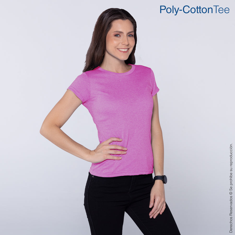 Women’s Crew Neck Short Sleeve Silhouette T-Shirt (Heather Fuchsia)
