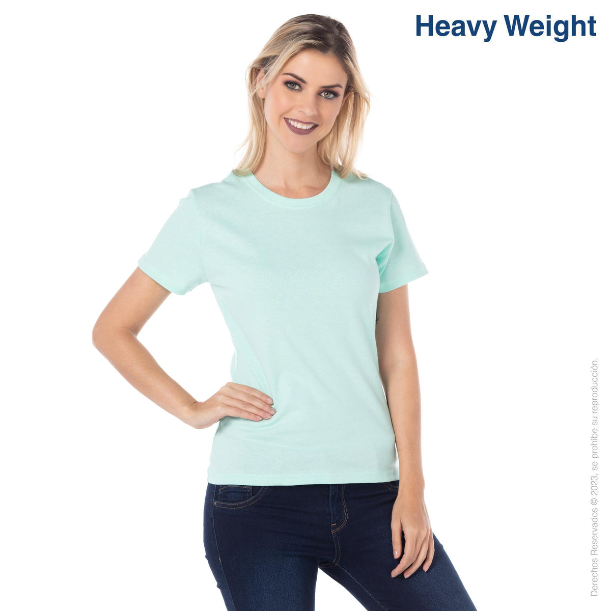 Women’s Heavy Weight Crew Neck Short Sleeve Silhouette T-Shirt (Aqua ...