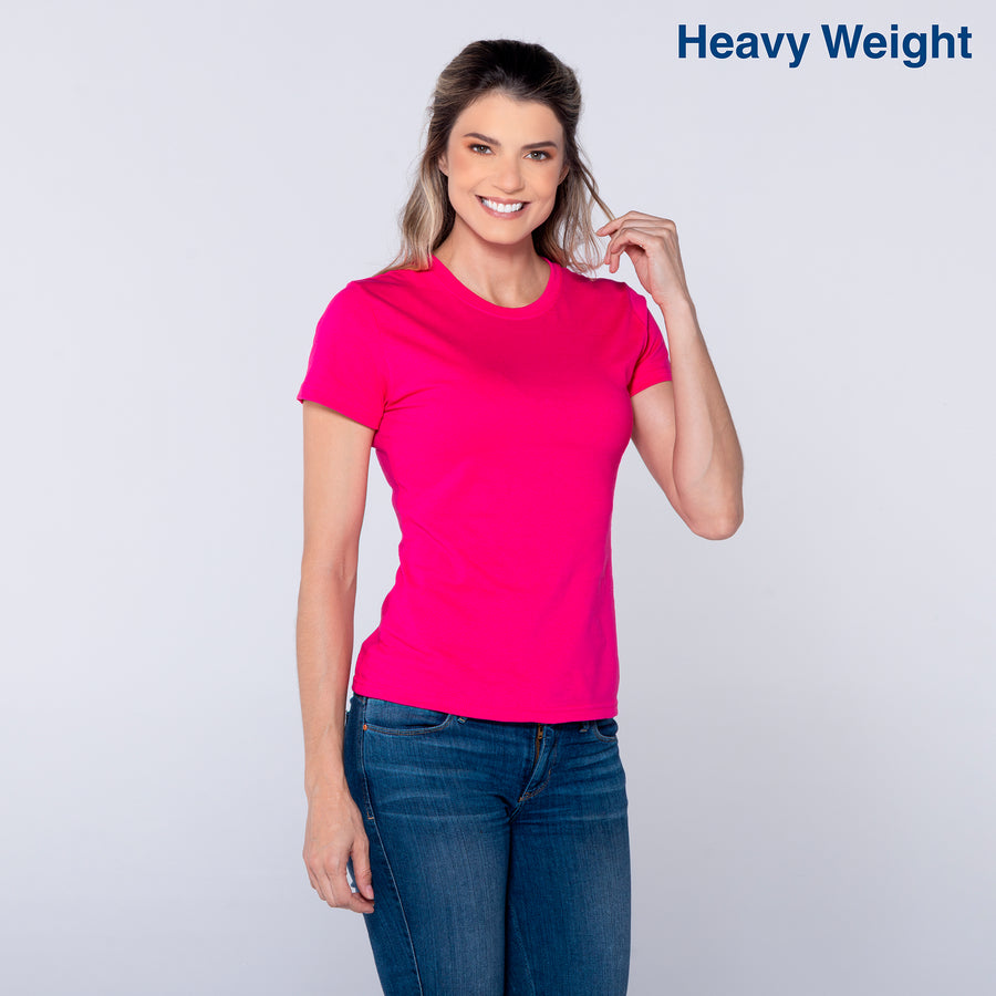 Women’s Heavy Weight Crew Neck Short Sleeve Silhouette T-Shirt (Fuchsia)