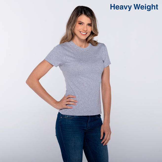 Women’s Heavy Weight Crew Neck Short Sleeve Silhouette T-Shirt (Heather Grey)