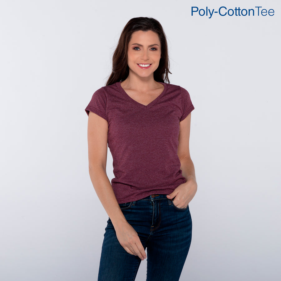 Women’s V-Neck Short Sleeve Silhouette T-Shirt ( Heather Maroon)