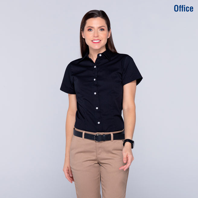 Women’s Short Sleeve Silhouette Twill Shirt (Black)
