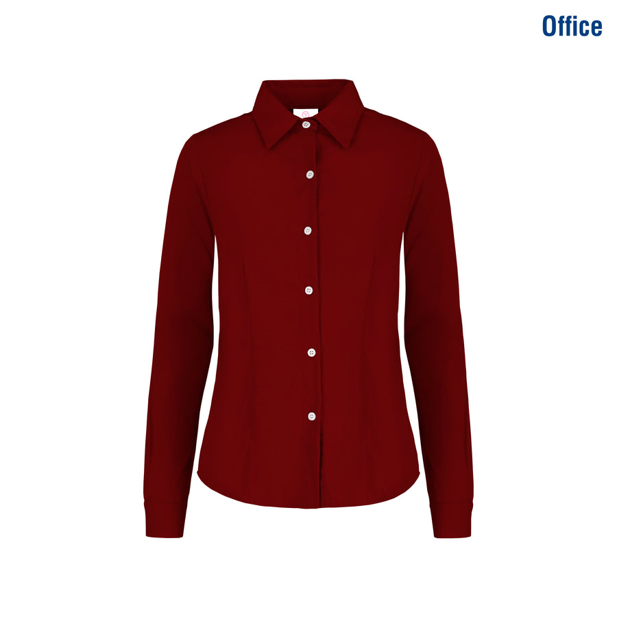 Women’s Long Sleeve Silhouette Twill Shirt (Burgundy)