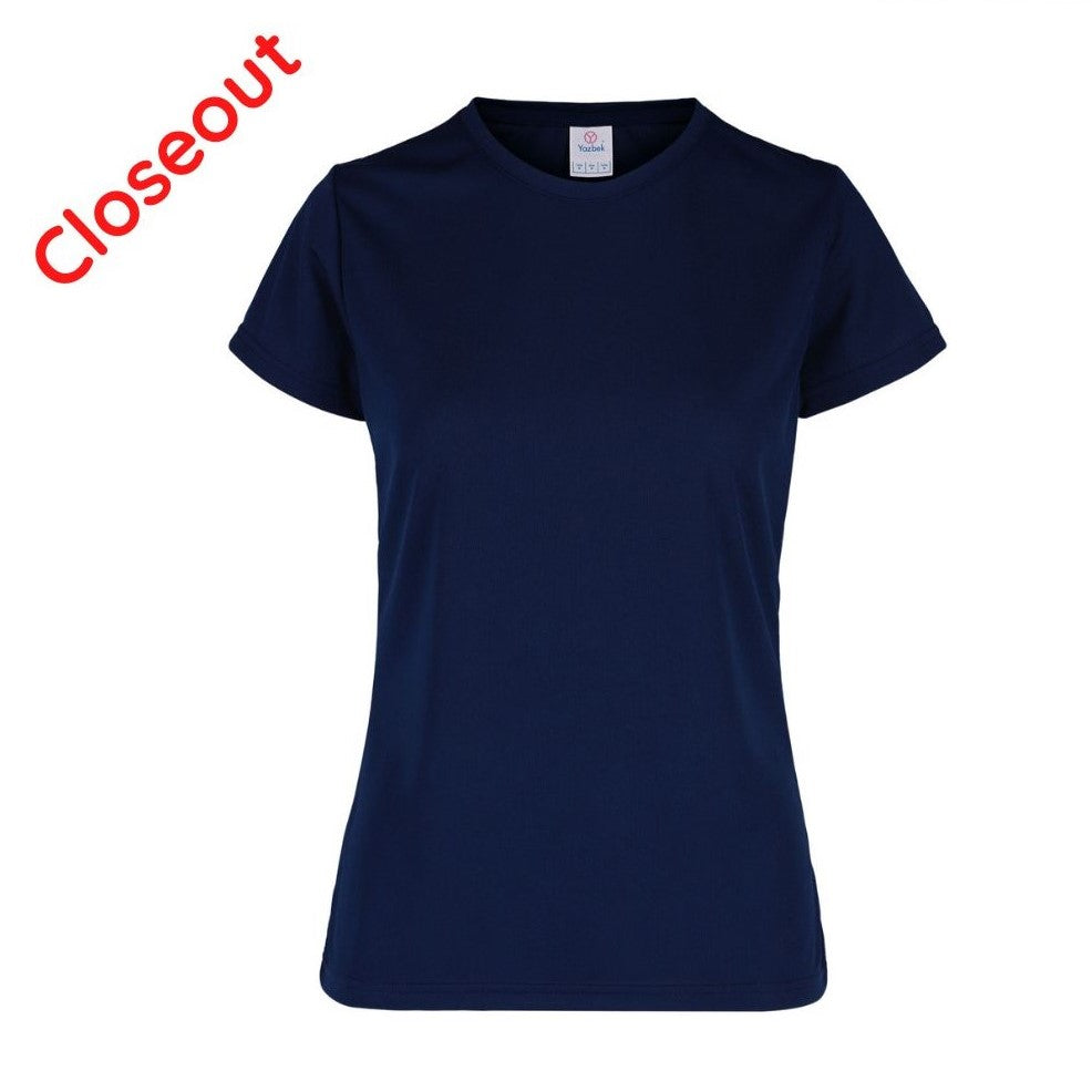 Women's Polyester Mesh Crew Neck Short Sleeve T-Shirt (Navy 