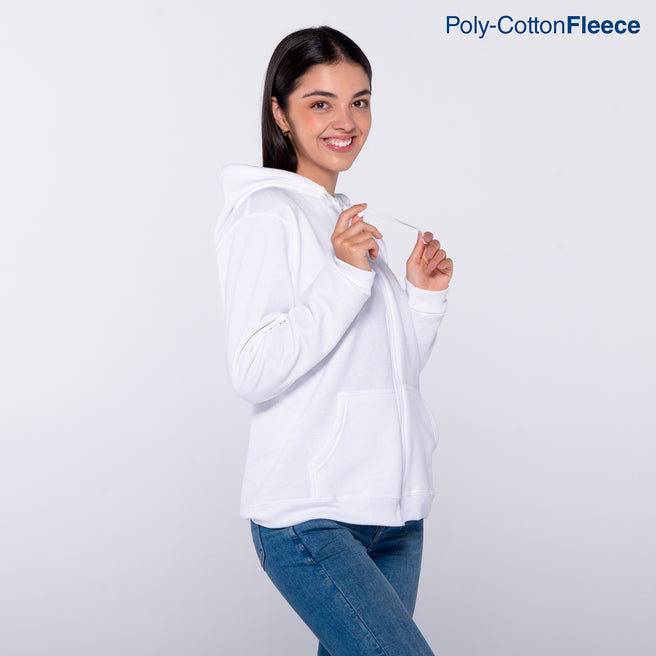 Youth’s Unisex Full Zip Hooded Sweatshirt With Kangaroo Pocket (White)