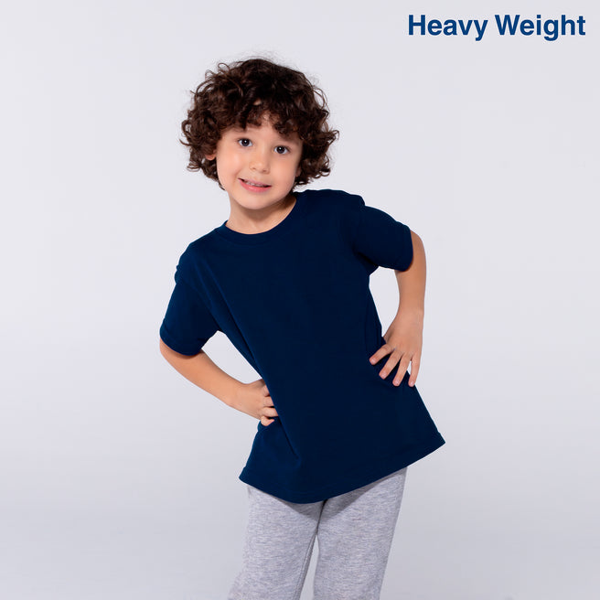 Kid’s Unisex Heavy Weight Crew Neck Short Sleeve T-Shirt (Navy)