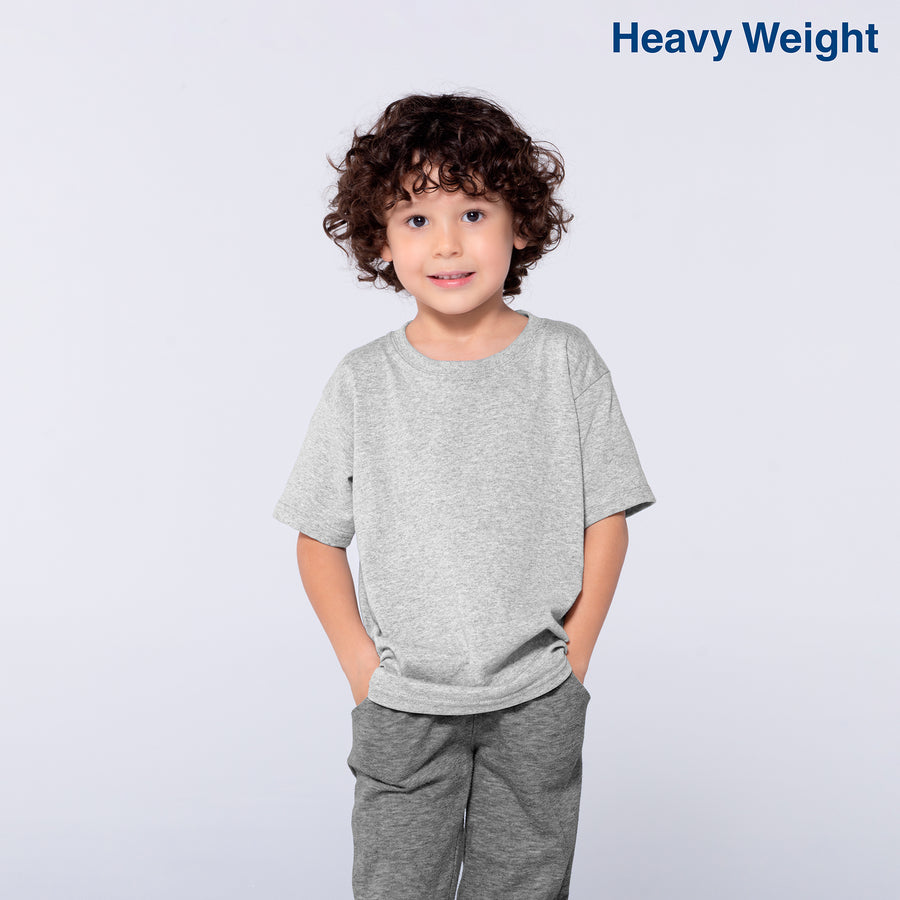 Kid’s Unisex Heavy Weight Crew Neck Short Sleeve T-Shirt (Heather Grey)