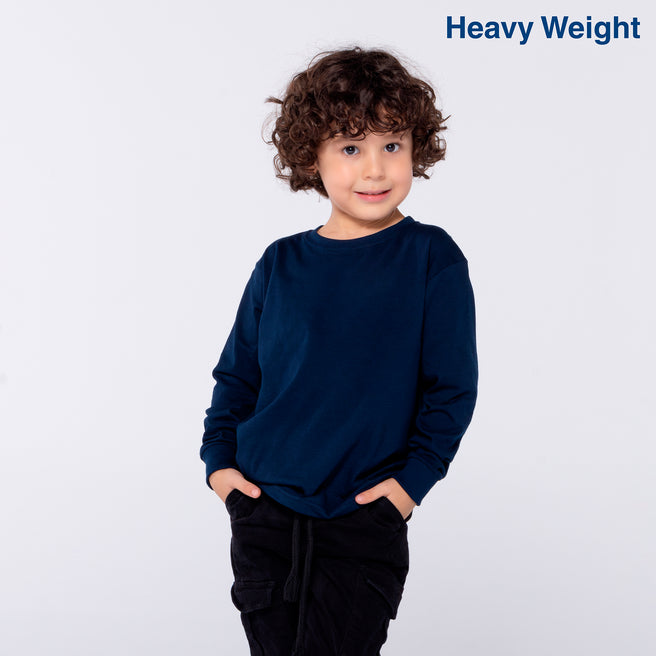 Kid’s Heavy Weight Crew Neck Long Sleeve T Shirt (Navy)