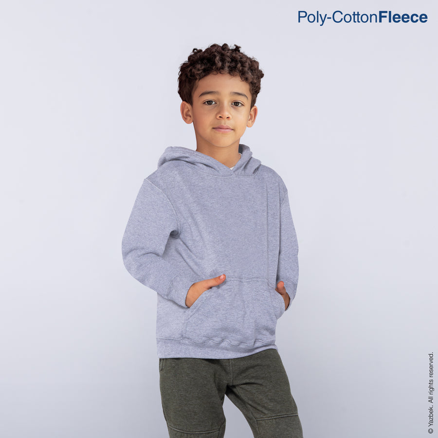 Kid's Unisex Hooded Sweatshirt With Kangaroo Pocket (Heather Grey)
