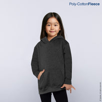 Kid's Unisex Hooded Sweatshirt With Kangaroo Pocket (Heather Black)