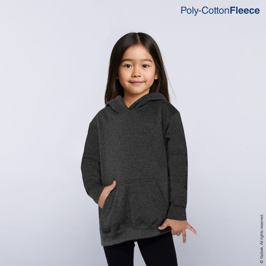 Kid's Unisex Hooded Sweatshirt With Kangaroo Pocket (Heather Black)